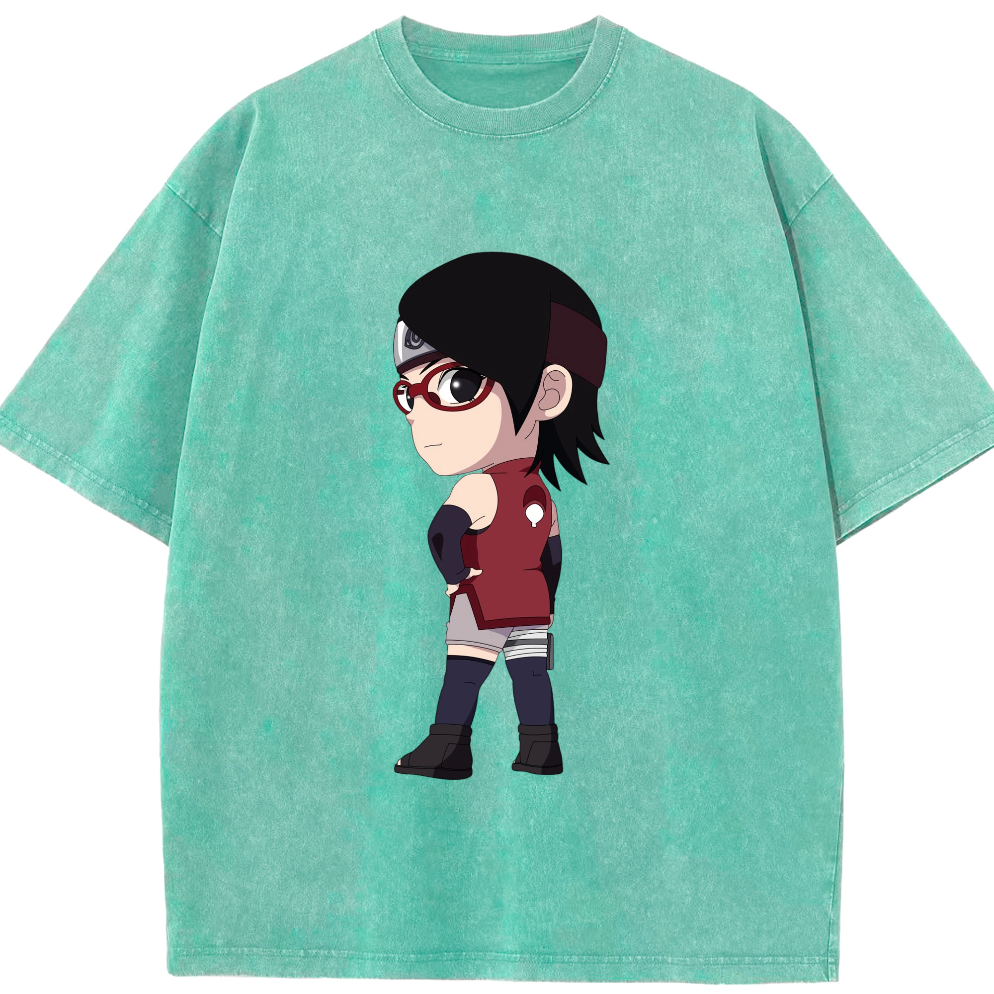 （画像用） NARUTO -ナルト- うちは サラダ Uchiha Sarada 綿100% ヴィンテージ風 半袖Tシャツ（フロントプリント）